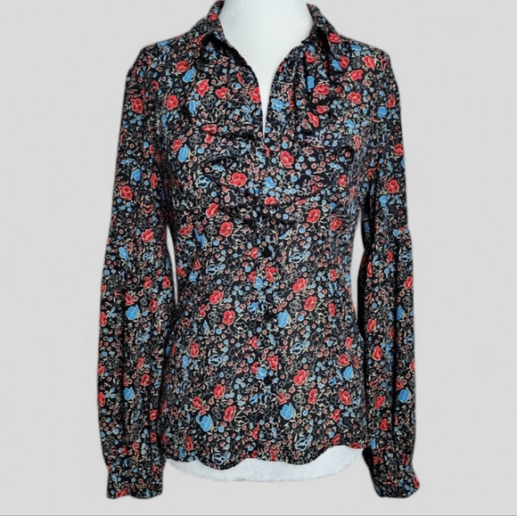 Free People Tops - Free People Black Floral Print Poet Style Blouse